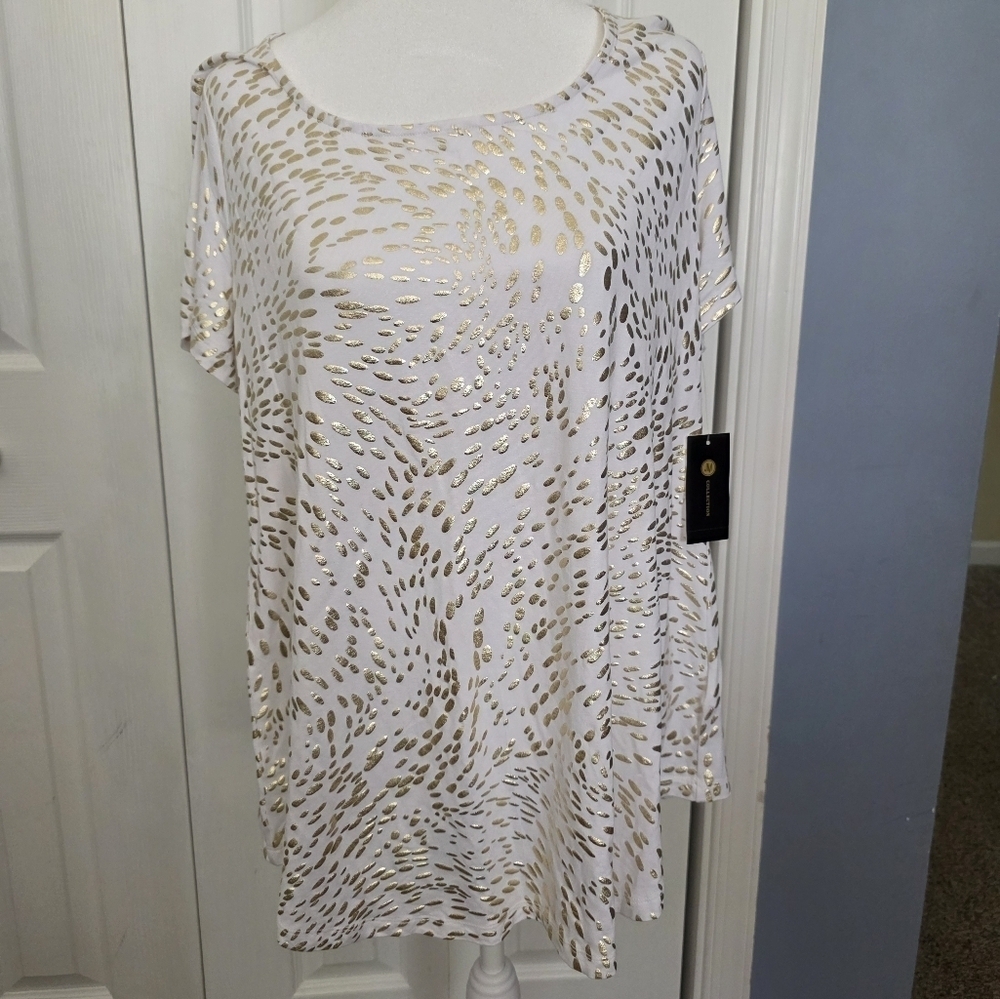JM Collection White and Gold Blouse